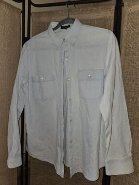 Vintage Ralph Lauren Green Lable Men's Light Acid Wash Blue Button-Front Shirt